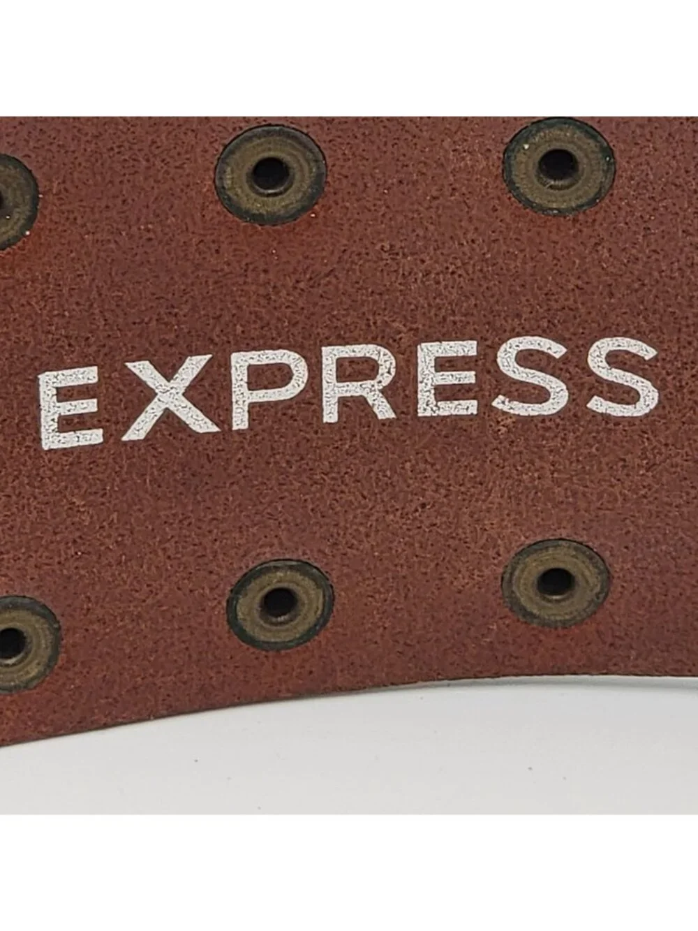 Vtg Y2k Express Studded Boho Brown Leather Wide Belt Antique Brass Hardware